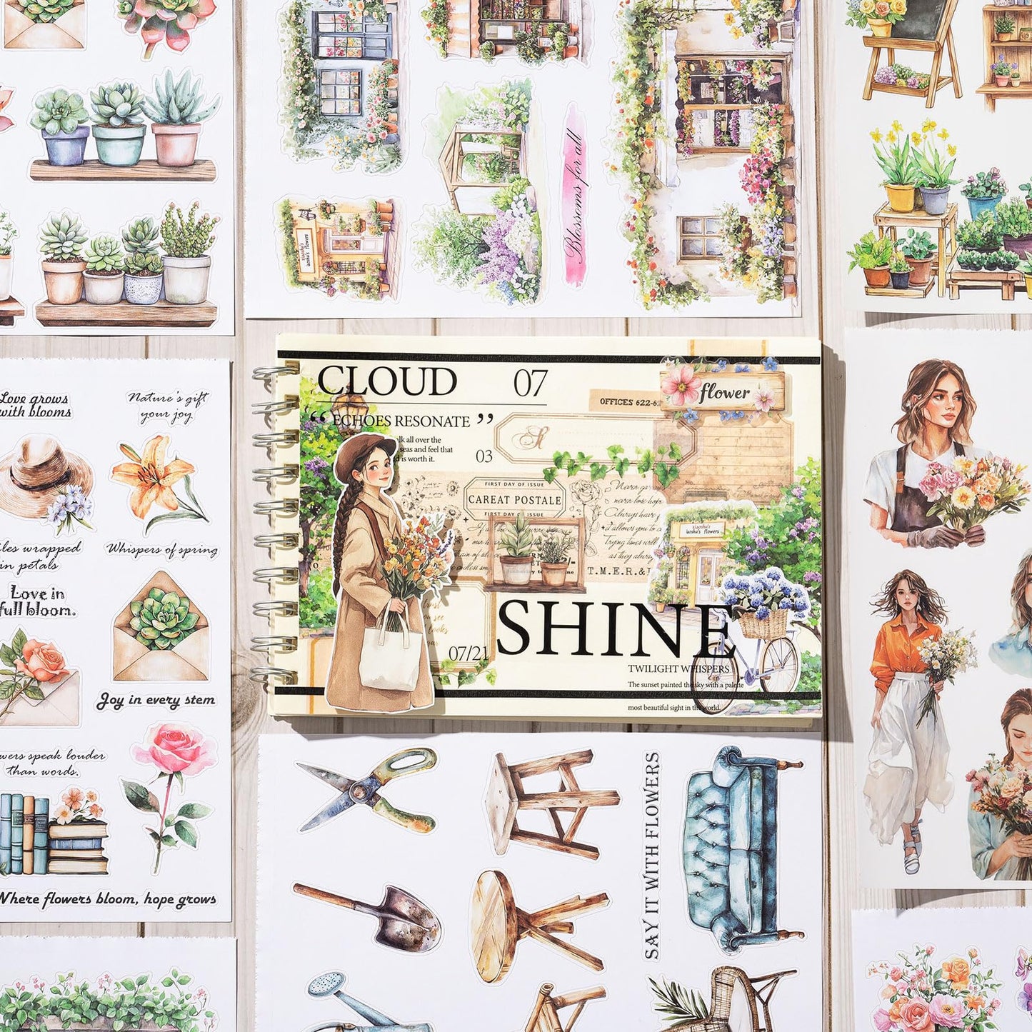 YagCu Flower Journaling Stickers, Floral Scrapbook Sticker, Florist Junk Journal Supplies, Pre-Cut Aesthetic Scrapbooking for Women, Spring Green Decorative Bullet Planner Arts