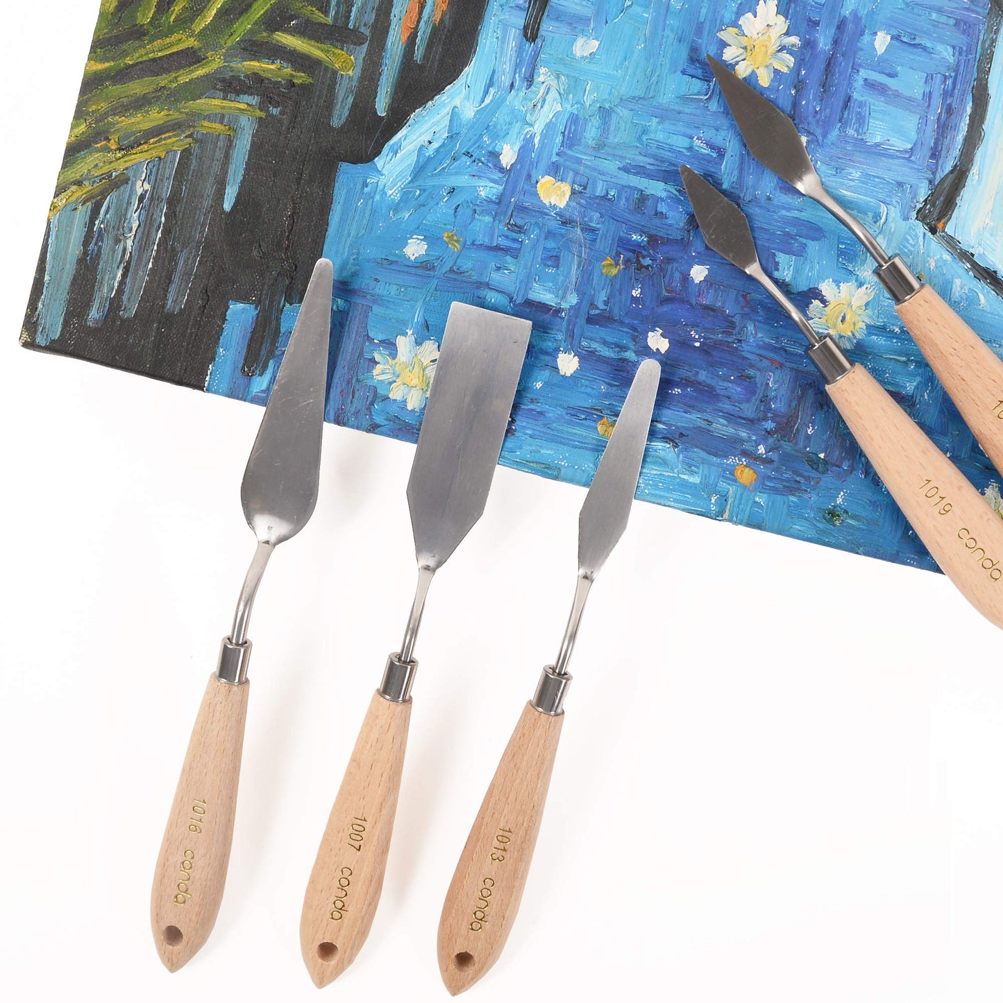 CONDA 11 Piece Stainless Steel Wood Handle Spatula Palette Knife and CONDA Paint Brushes Set of 24
