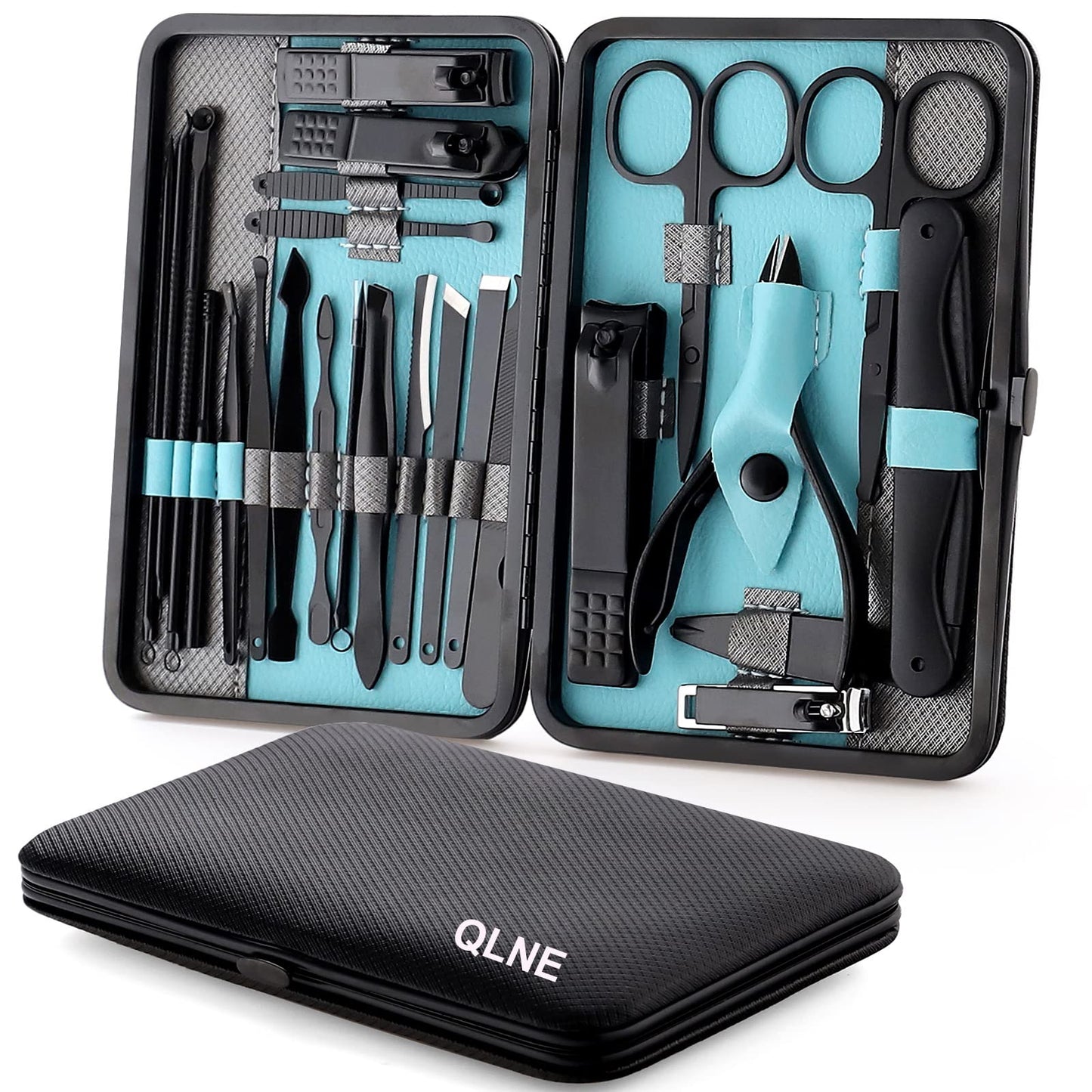 Manicure set Nail Clippers Sets Stainless Steel Nail Cutter Pedicure Kit Nail File Sharp Nail Scissors and Clipper Manicure Pedicure Kit Fingernails & Toenails with Portable case (Blove/gray_25 in 1)