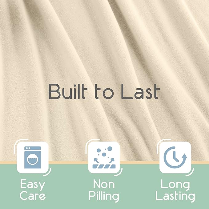 Full/Queen Size Microfleece Blanket | Fleece Bed Blanket | All-Season Comfort| Supersoft Lightweight Throw Blanket | Plush Throw Blanket for Bed Couch or Sofa | Travel Blanket | Pet-Friendly | Ivory