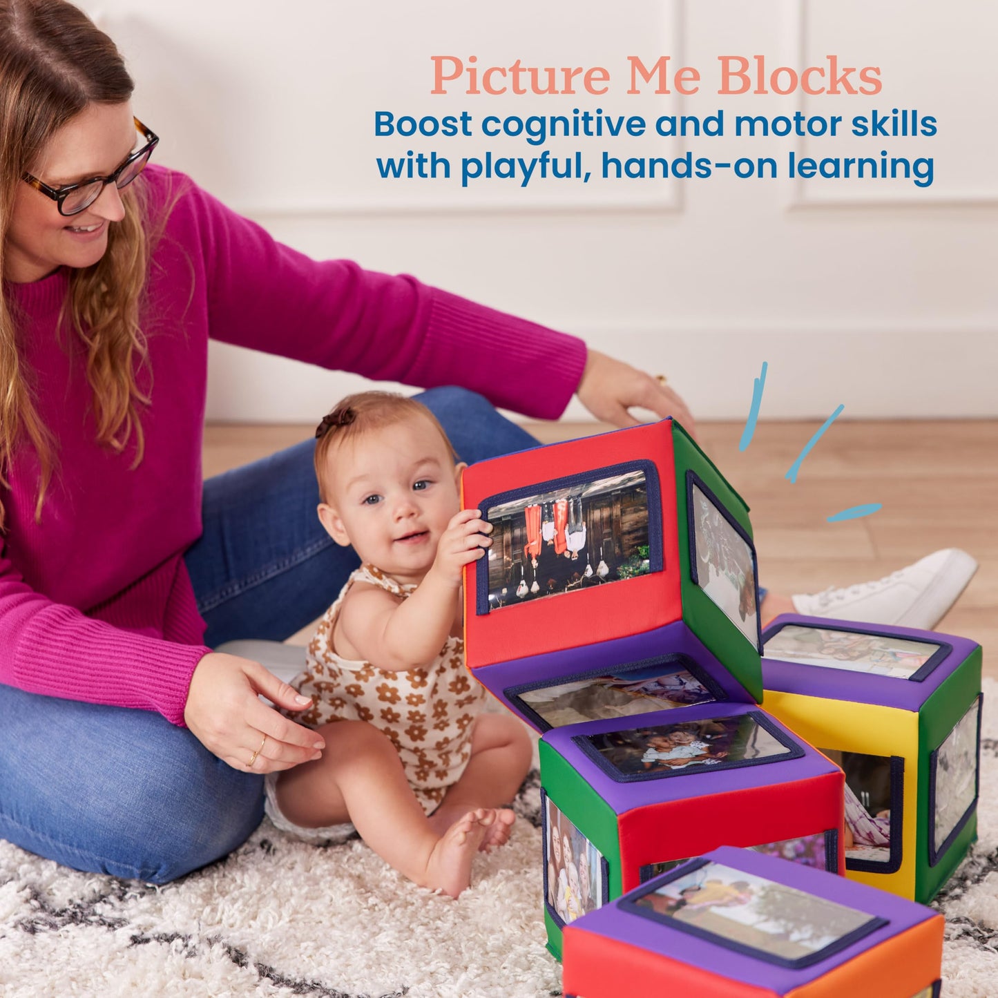 ECR4Kids SoftZone Picture Me Building Block Playset, Stacking Cubes, Assorted, 4-Pack