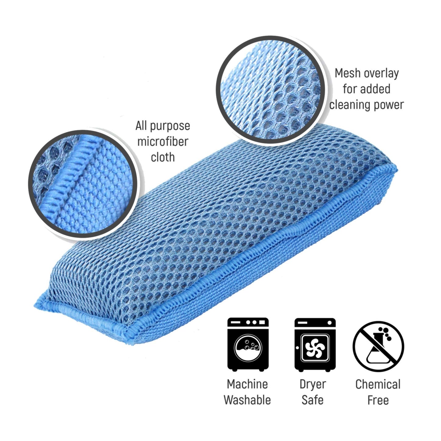 Miracle Microfiber Kitchen Sponge by Scrub-It (6 Pack) - Non-Scratch Heavy Duty Dishwashing Cleaning sponges- Machine Washable - (Blue)
