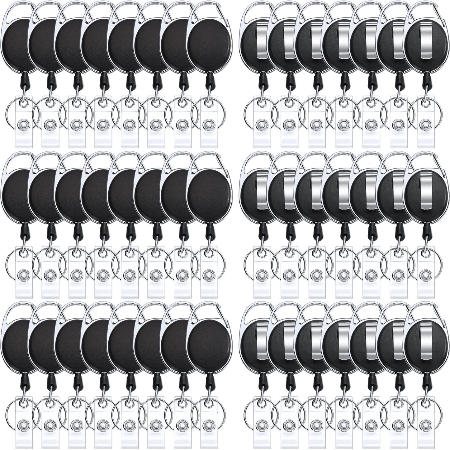 Honoson 50 Pcs Heavy Duty Retractable Badge Reels Batch ID Badge Holder Retractable Clip Bulk Key Holder with Ring for Office Worker Employee, Doctor Nurse Gifts (Black)