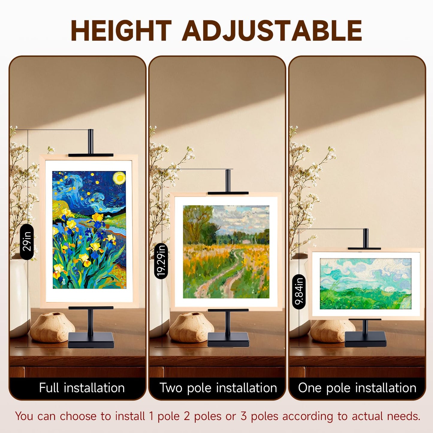 Adjustable Tabletop Easel Stand for Picture Frames up to 29" H - Metal Frame Holder Stand for Sign, Artwork, Canvas Display - Compact Black Small Easel Stands for Home Office Galleries (Black)