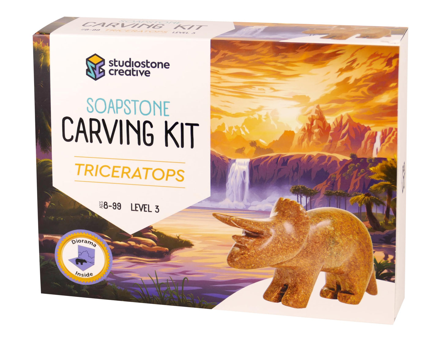 STUDIOSTONE CREATIVE DIY Arts & Crafts Carving Kit Kids Adults Triceratops Sculpture Soapstone