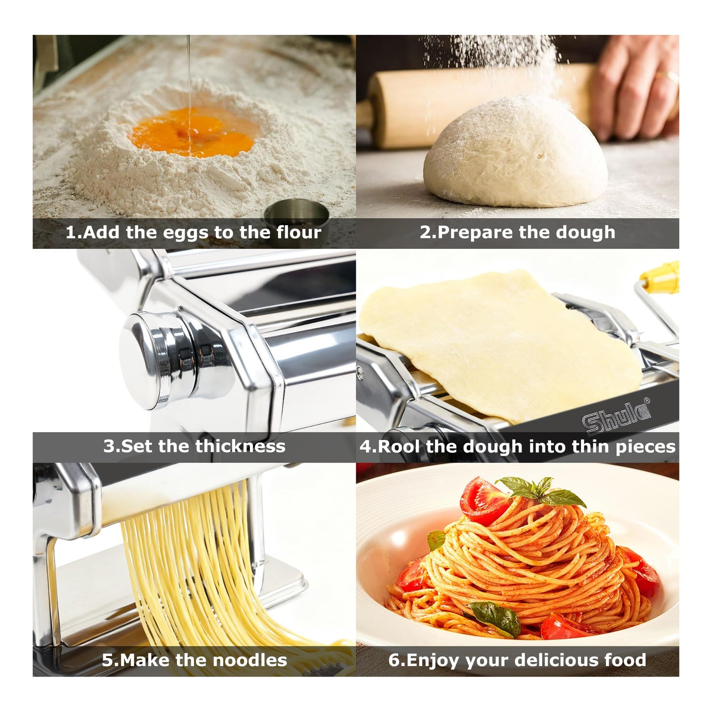 Pasta Maker Machine With 7 Adjustable Thickness Settings, Stainless Steel Manual Noodle Maker,Pasta Roller& Cutters With Removable Handle and Clamp For Kitchen