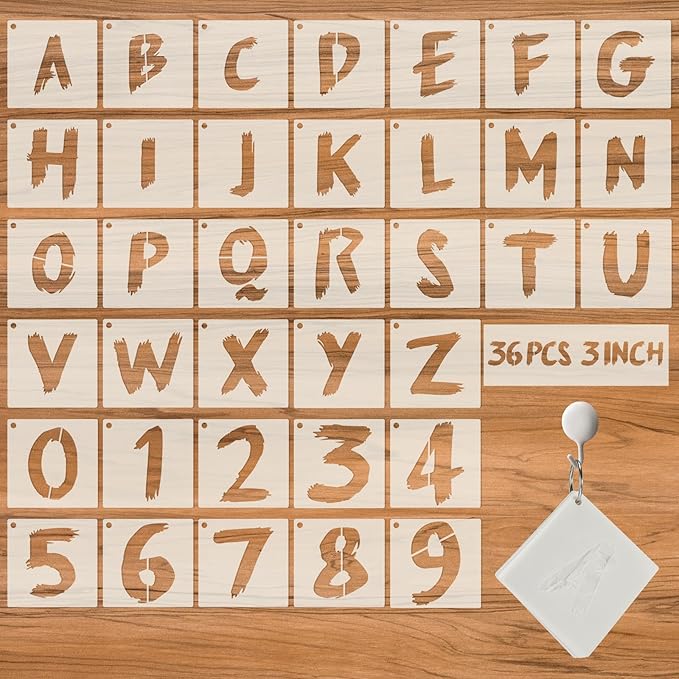 36Pcs Reusable Letter Stencils - Alphabet & Numbers, 3 inch Cursive for Wood, Wall, Fabric, Rock, Chalkboard, Signage