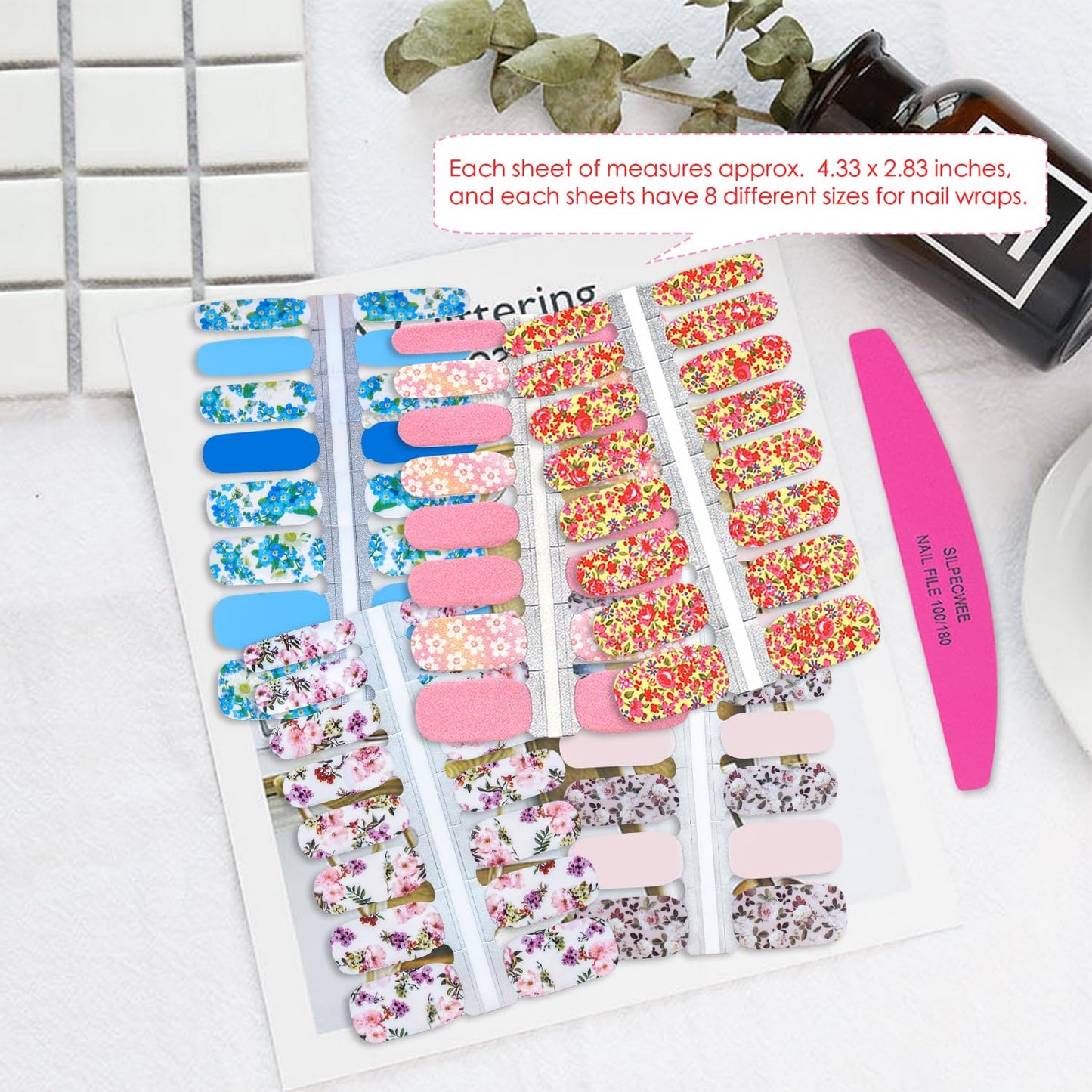DANNEASY Thicker Nail Polish Strips Flowers Series, 5 Sheets Nail Stickers for Women, Adults, Light Color, Floral Style, Nail Art Stickers and Decals, Self-Adhesive, Single Use