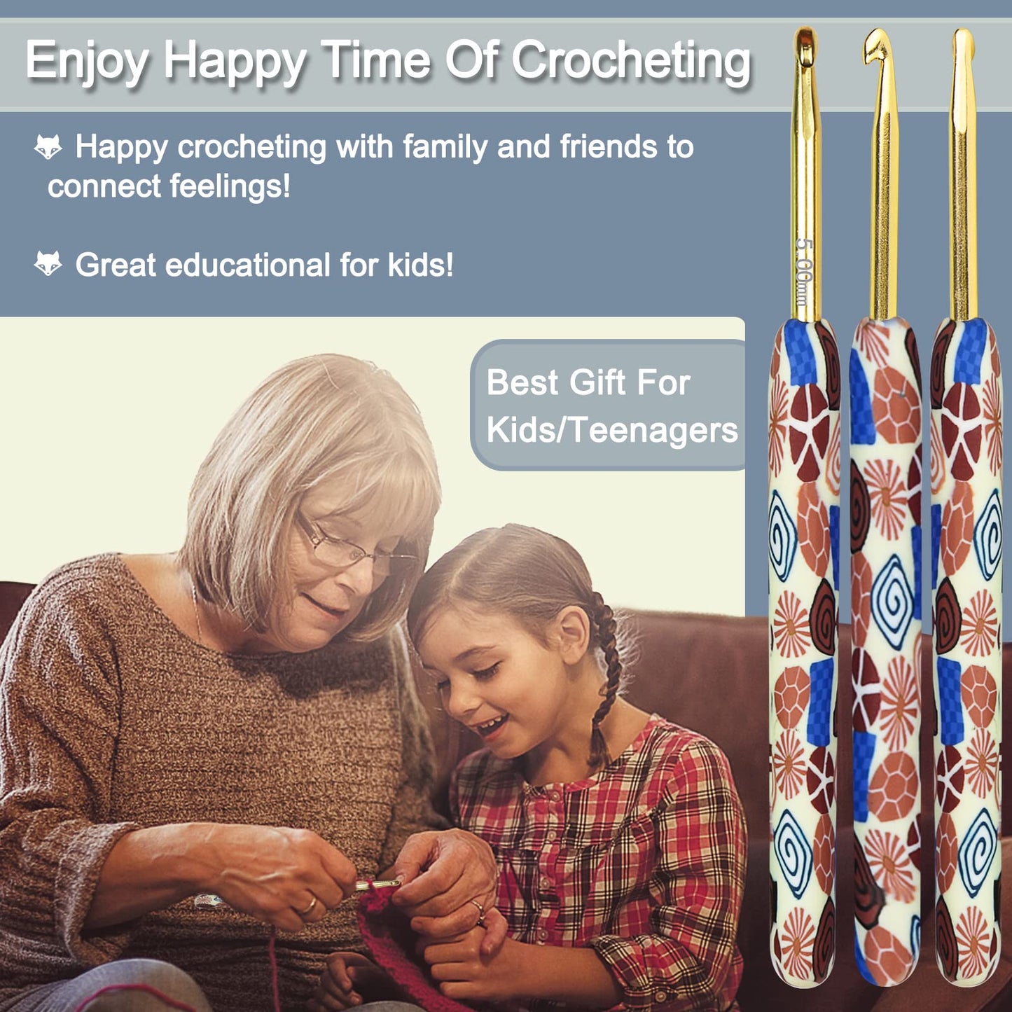 Coopay Complete Crochet Hooks Set for Beginners, 2.25mm-8mm Crochet Hook, Ergonomic Crochet Hooks for Arthritic Hands, Cute Animal Print Comfort Grip, Crochet Needles for Blankets Dolls, Crochet Gifts