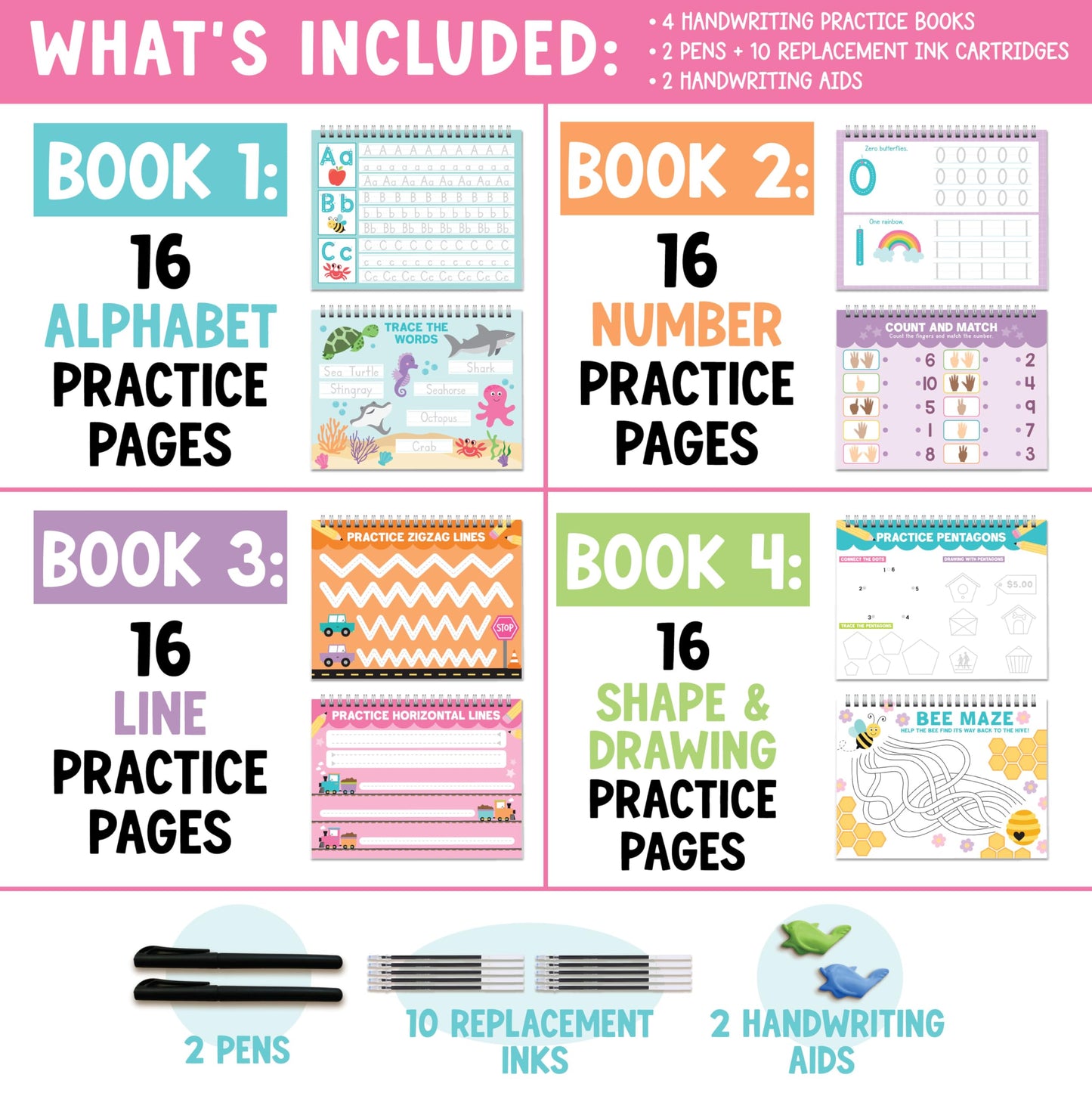 Hadley Designs Magic Grooved Writing Practice for Kids- Preschool Learning Activities, Letter Tracing for Kids Ages 3-5, Magic Book Handwriting Practice, Kindergarten Workbooks, Pre K Graduation Gifts