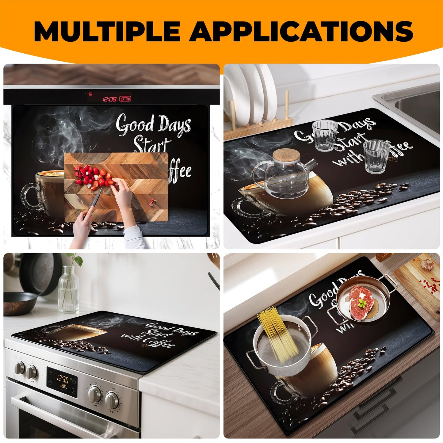 BSFHH Heat-Resistant Glass Stove Top Cover with Anti-Slip Rubber Coating – Electric Stove Protector, Scratch-Resistant, Expands Counter Space, Stylish Kitchen Decor (Cafe)
