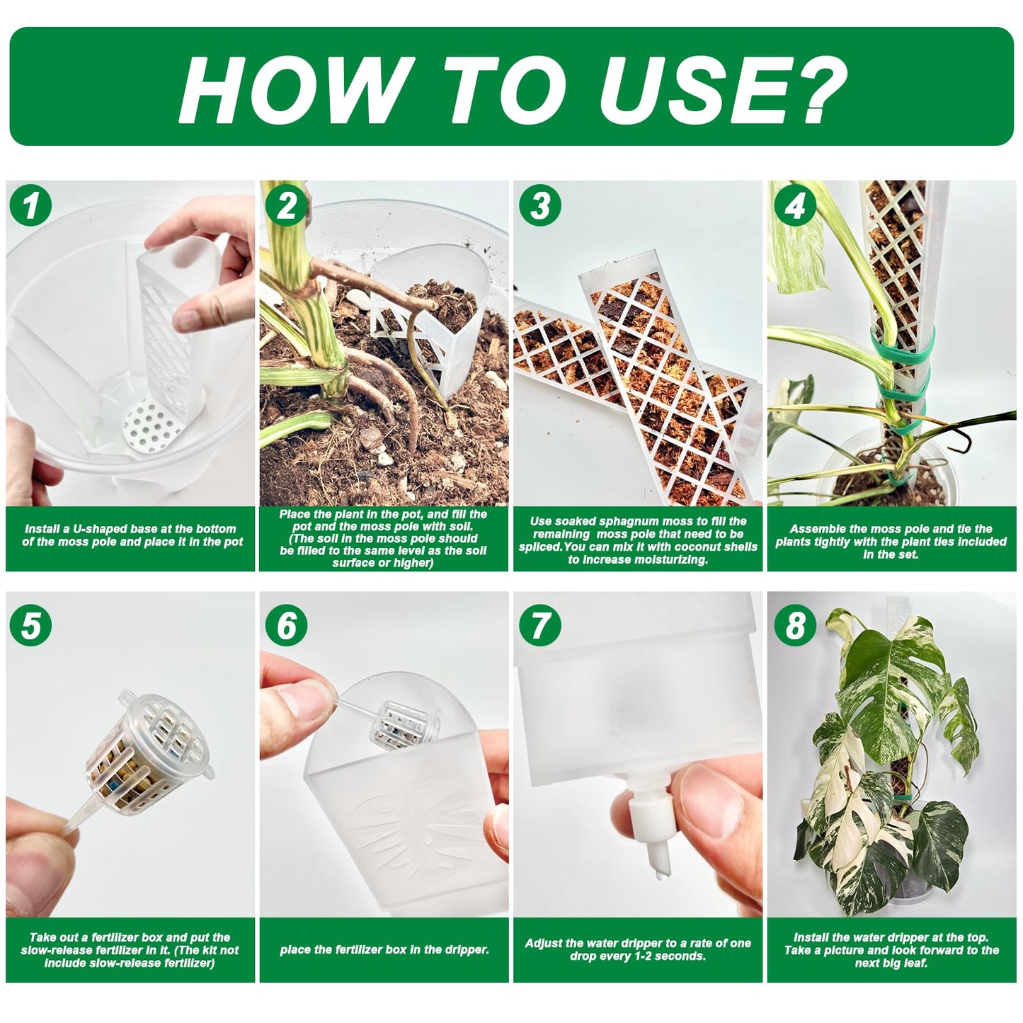 4 Psc 9'' D Shaped Moss Pole with Water dripper,Easy-to-Assemble Moss Pole Monstera Plant Support,Anti-tip Sturdy Moss Poles for Climbing Plants (Black)