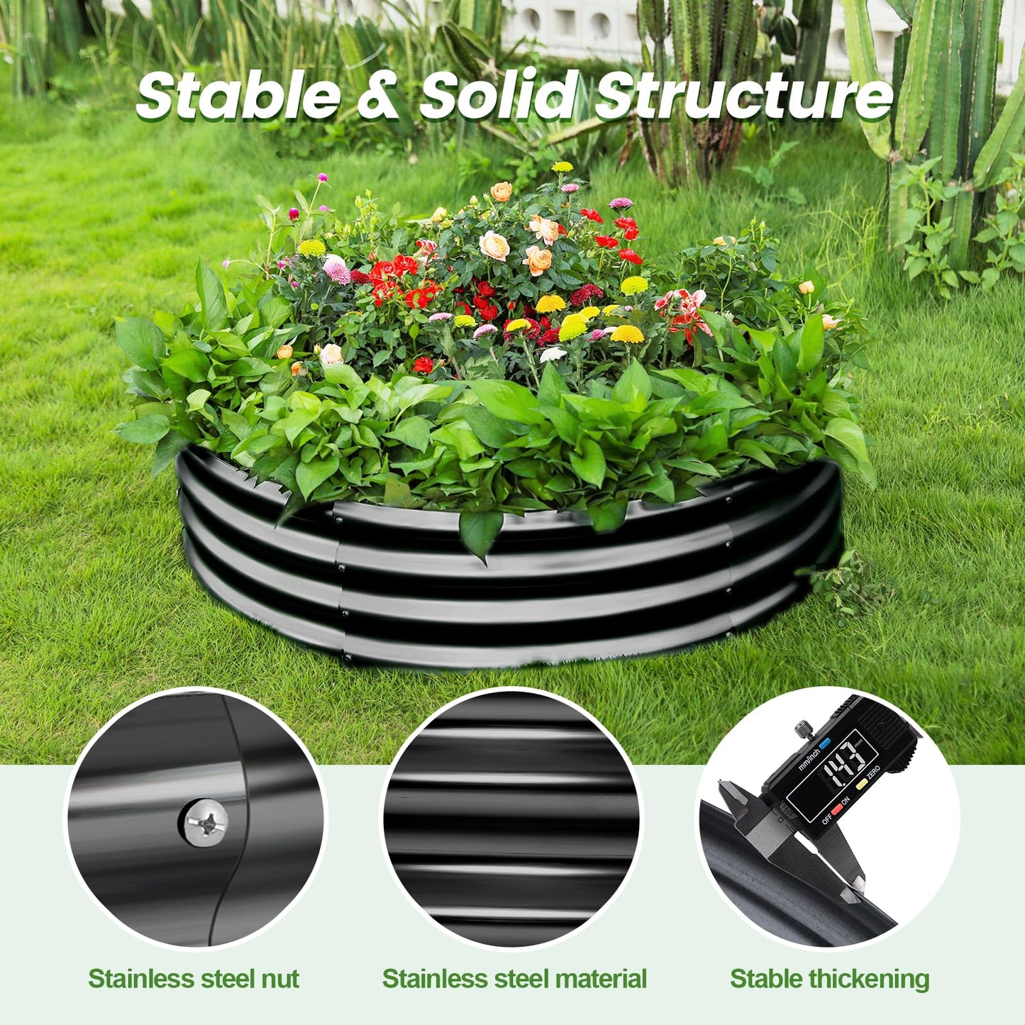 Land Guard 2×2×0.95ft Galvanized Raised Garden Bed Kit, Round Galvanized Planter Raised Garden Boxes Outdoor, Large Metal Raised Garden Beds for Vegetables, Deep Gray