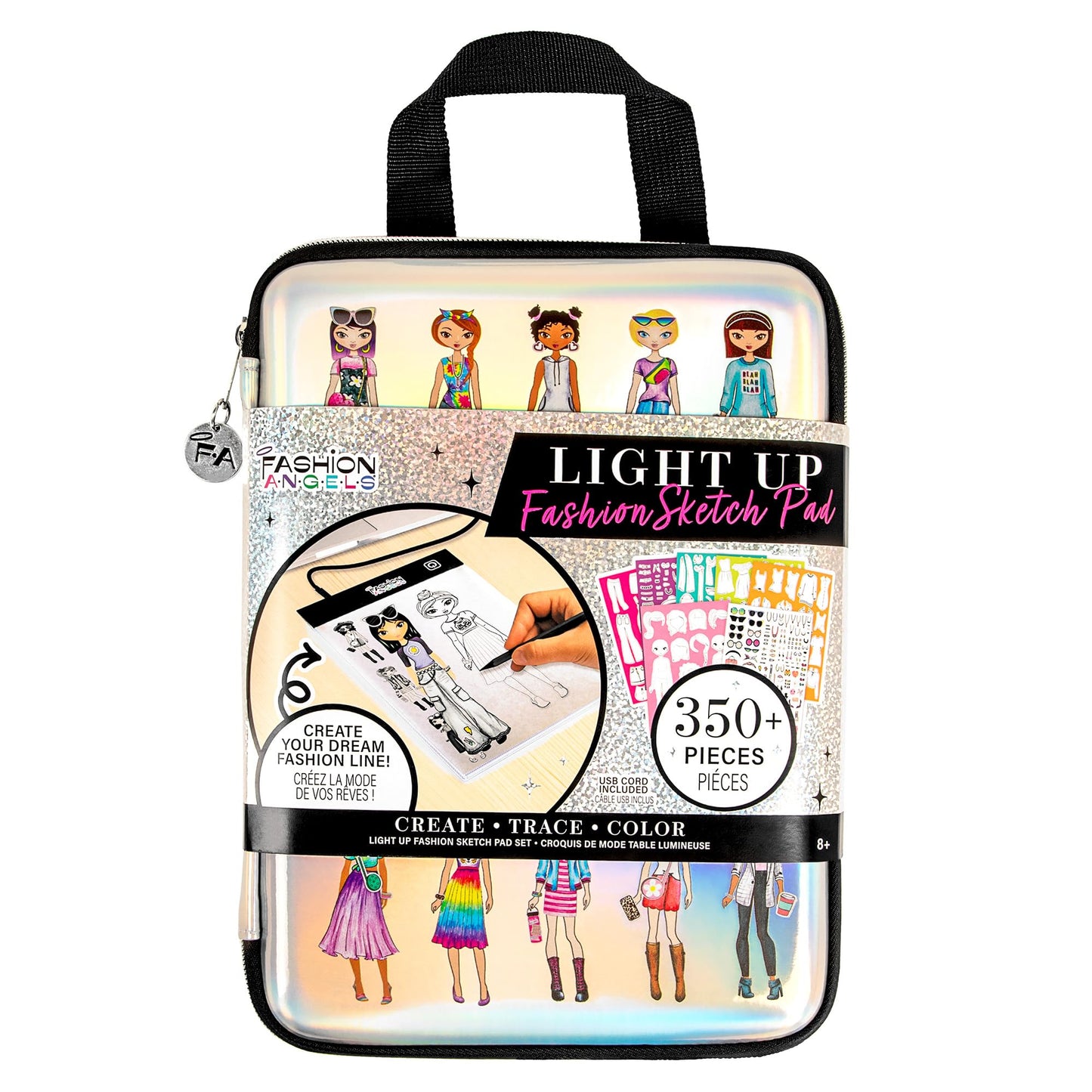 Fashion Angels Fashion Design Light Up Sketch & Tracing Pad, Includes Holographic Carrying Case, USB, Ultra Thin Tablet, 350+ Stencils & Stickers, Ages 8+