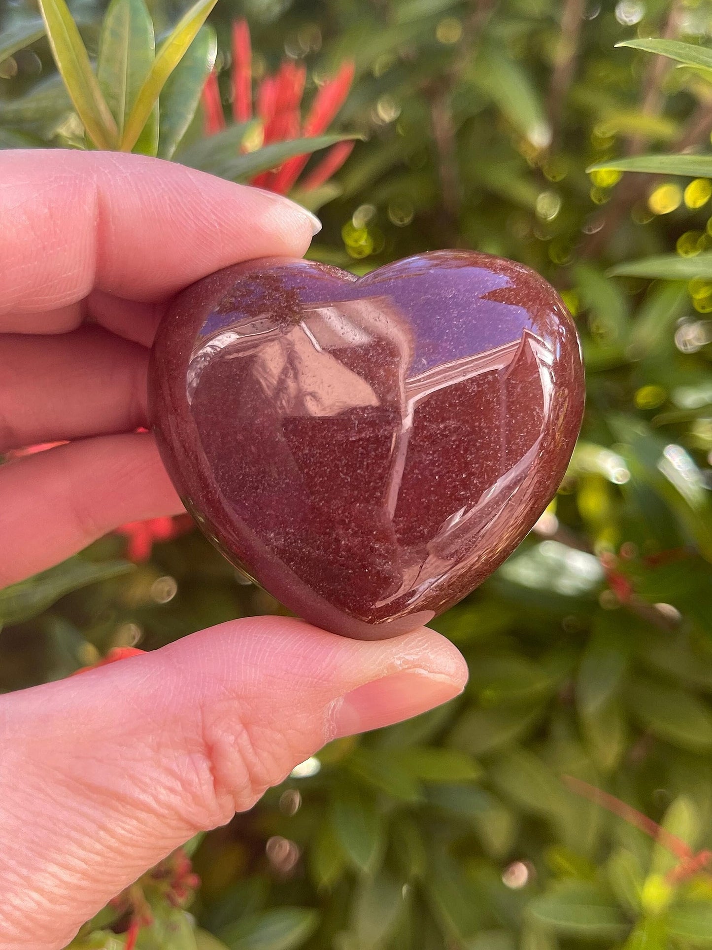 Strawberry Quartz Gemstone Hearts, Polished Strawberry Quartz Puffy Hearts, Strawberry Quartz Crystal Palm Stone, Strawberry Quartz Healing Crystal Hearts (1 Heart)