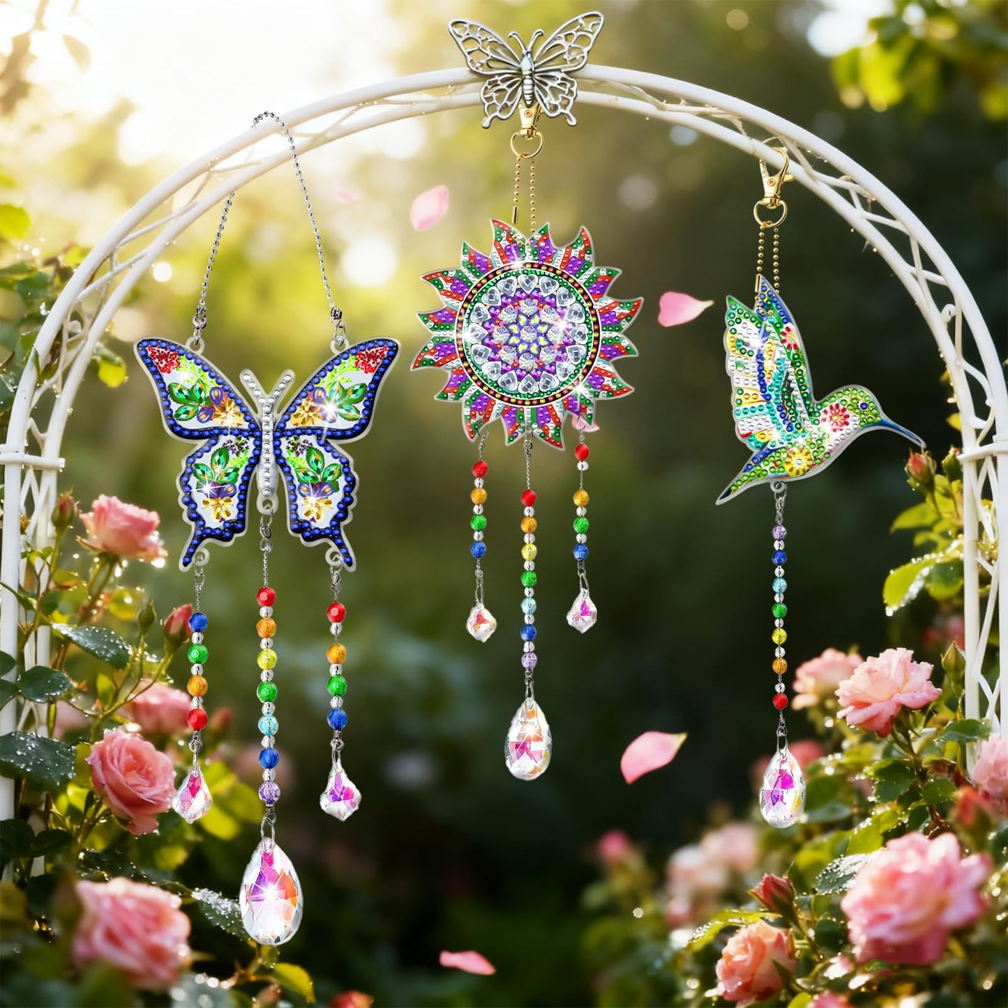 DIY Diamond Art Painting Kits for Adults Wind Chime Suncatcher Hummingbird Craft Kit Home Window Garden Decor Gift