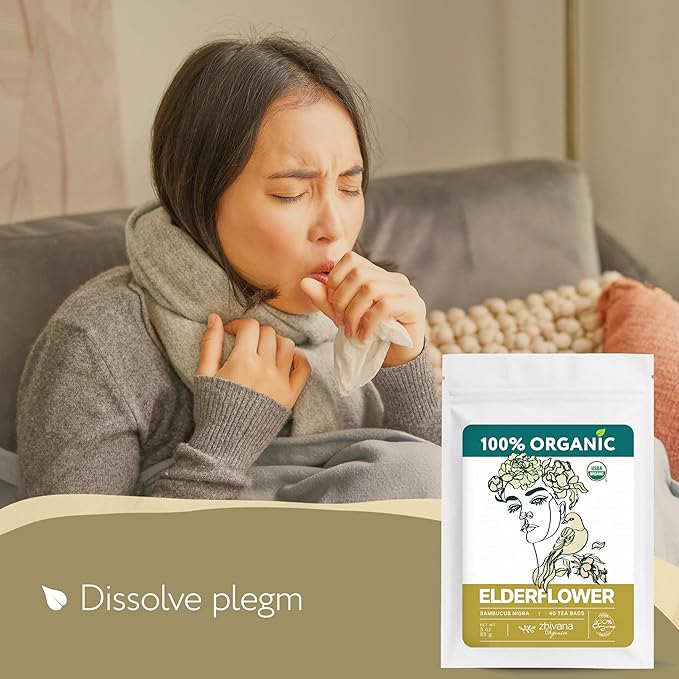 Organic Elderflower Tea (40 Tea Bags) - Elder Flowers Tea for Respiratory Health, Immunity - Herbal TeaBags for Cold Weather Days - Seasonal Blend - Te de Flor de Sauco