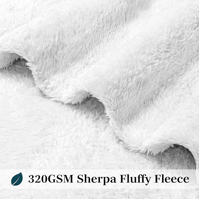 PAVILIA Sherpa Throw Blanket for Couch Sofa, White Fluffy Warm Plush Blanket for Bed, Cozy Super Soft Lightweight Throw, Fuzzy Decorative Blanket, All Season Home, 50x60
