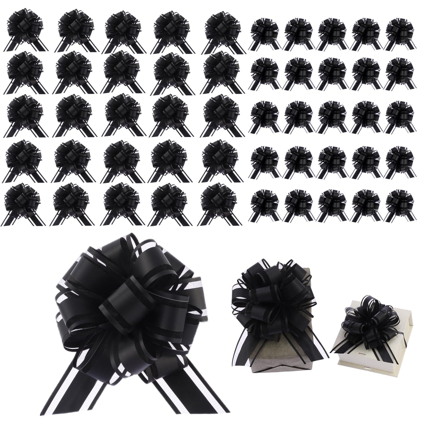 40 Pieces 6 Inches and 3 Inches Pull Bow Wrapping Pull Bow Ribbon Pull Bows for Wedding Baskets,Large Bows for Presents. (Black)