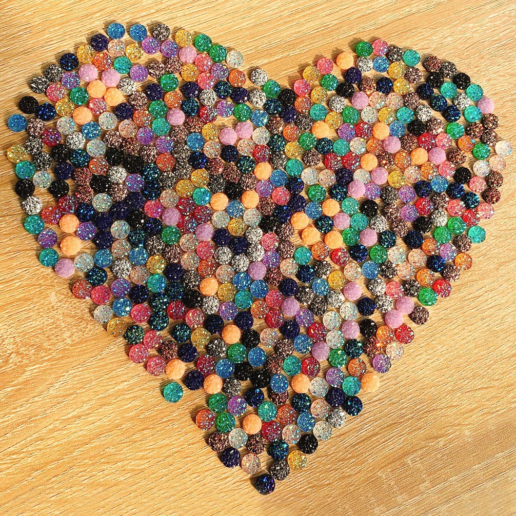 Tongcloud 500 pcs Round Flatback Resin Cabochon Faux Druzy Cabochons Round Flat Back Dome Cabochons for Jewelry Making, DIY Craft (20 Mutlicolor, 8mm)