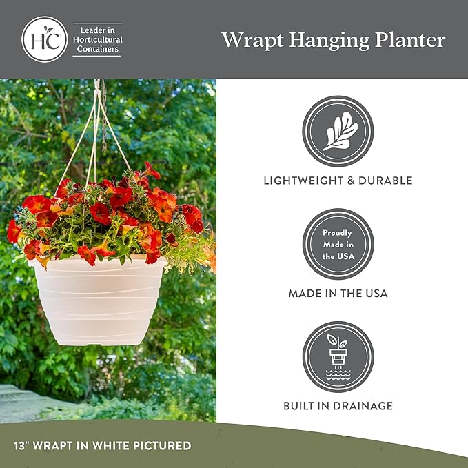 The HC Companies 13 Inch Wrapt Hanging Planters, Lightweight UV-Resistant Plastic Hanging Planters for Indoor & Outdoor Plants, 2-Pack Hanging Flower Pots for Garden, Patio & Home Decor, White