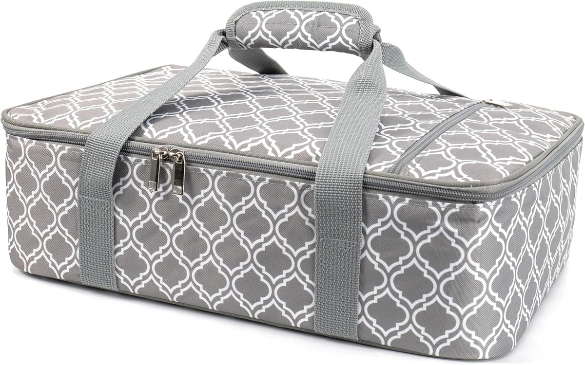Insulated Casserole Carrier Fit 9"x13" Lasagna Baking Dish for Hot or Cold Food Transport,Thermal Lunch Warmer Tote Bag Upgrade add Fixing Strap for Gathering,Camping,Travel,Cookouts,Parties-Laurel