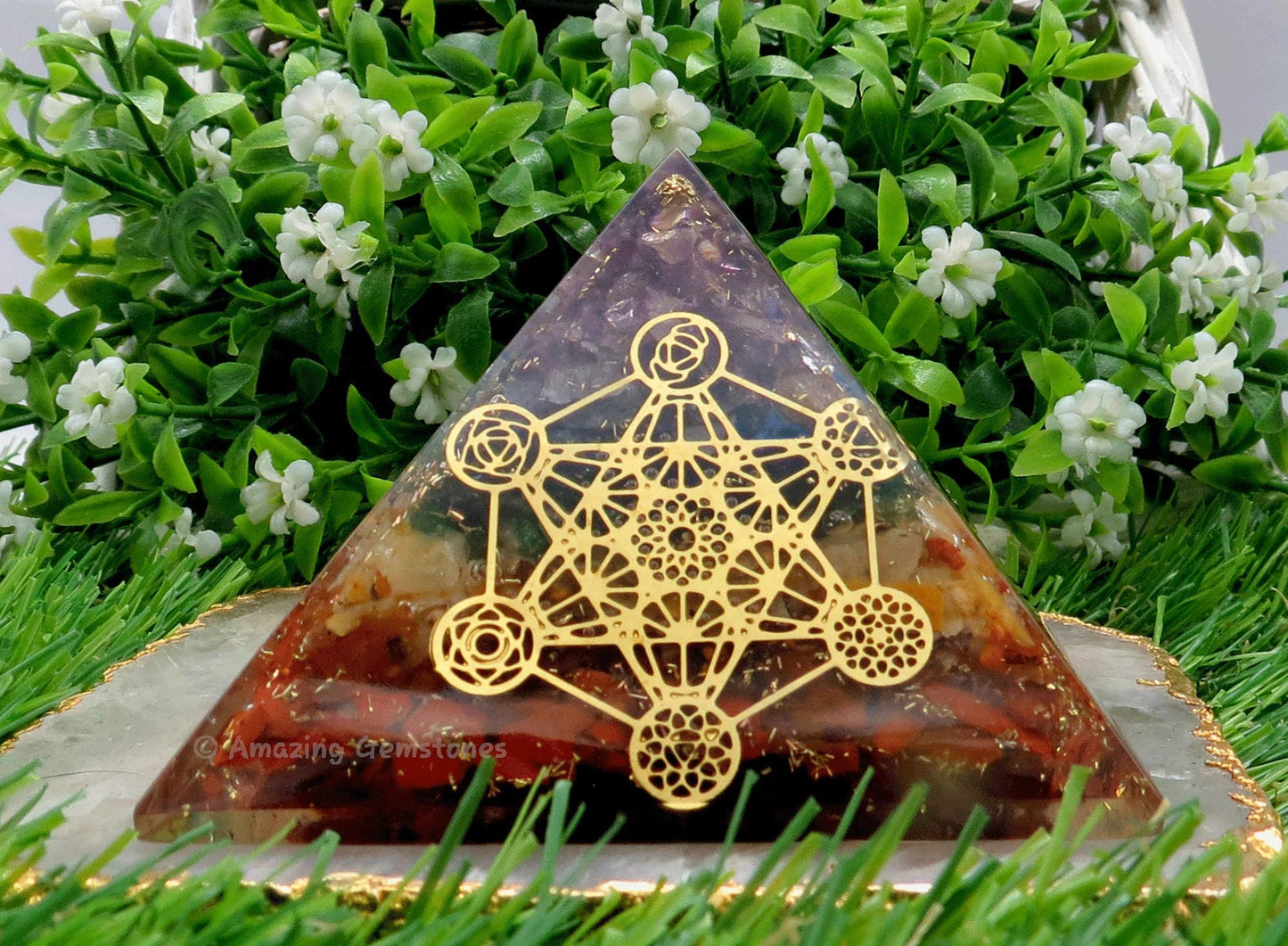 Amazing Gemstone Large Orgone Pyramid | Natural Chakra Pyramid Crystal | Chakra Metatron Orgonite Pyramid | Organ Pyramids Positive Energy Healing