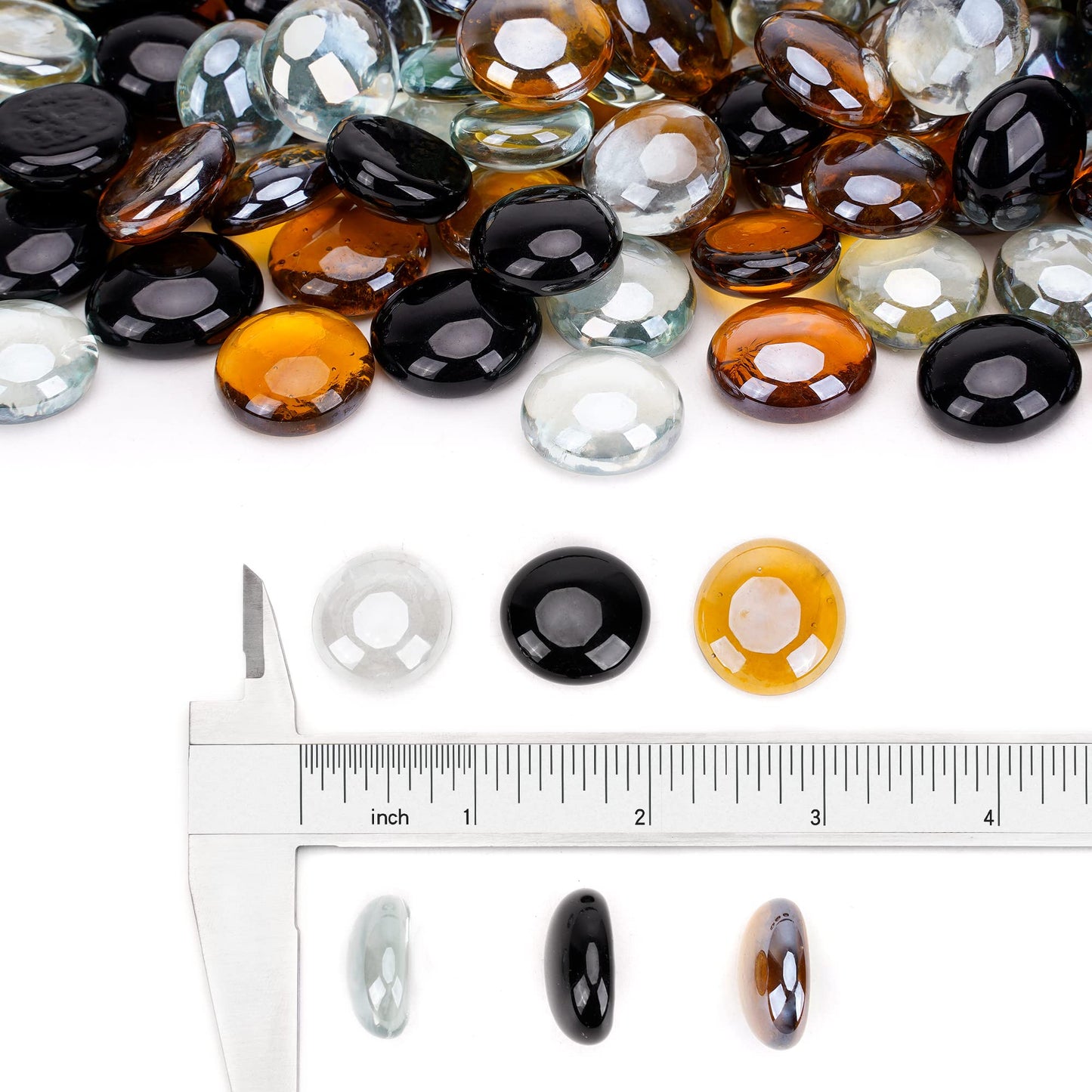 Stanbroil 10-Pound Blended Fire Glass Beads - 1/2 inch Fire Glass Drops Blend Onyx Black, Crystal Ice, Caramel Reflective for Indoor and Outdoor Gas Fire Pits and Fireplaces