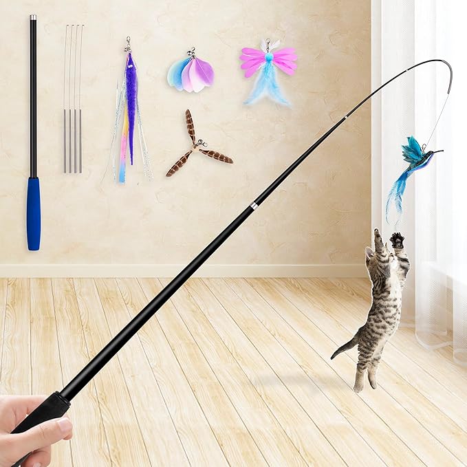 JXFUKAL Cat Feather Toy Refills, 6Pcs Simulation Bird Mouse Bee Worm Feather Cat Lures Wand Attachment Replacement for Kitty Kitten Indoor Cats Accessories