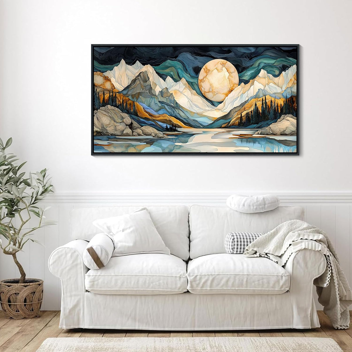 JEAWA Framed Canvas Wall Art - 20x40 Inchs Abstract Painting Decor, Textured Mountain Pictures as Gifts for Friends, Modern Art Prints for Bedroom Living Room Bathroom Home Decoration