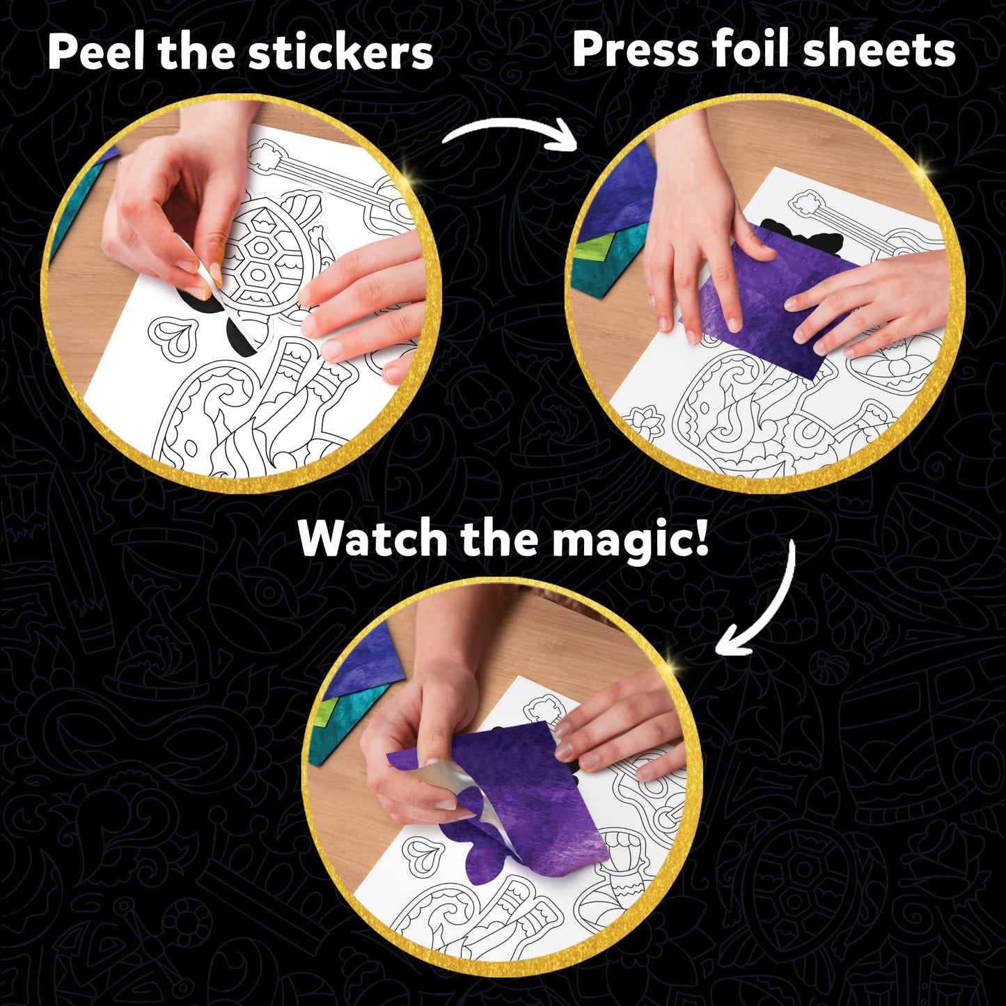 Skillmatics Foil Fun - Pretty Patterns, 18 DIY Magnets Mess-Free Art, Colorful Creative Party Activity, Craft Kits, 60+ Foam Stickers, Gift for Kids, Teens, Adults, Families, Screen-Free Entertainment