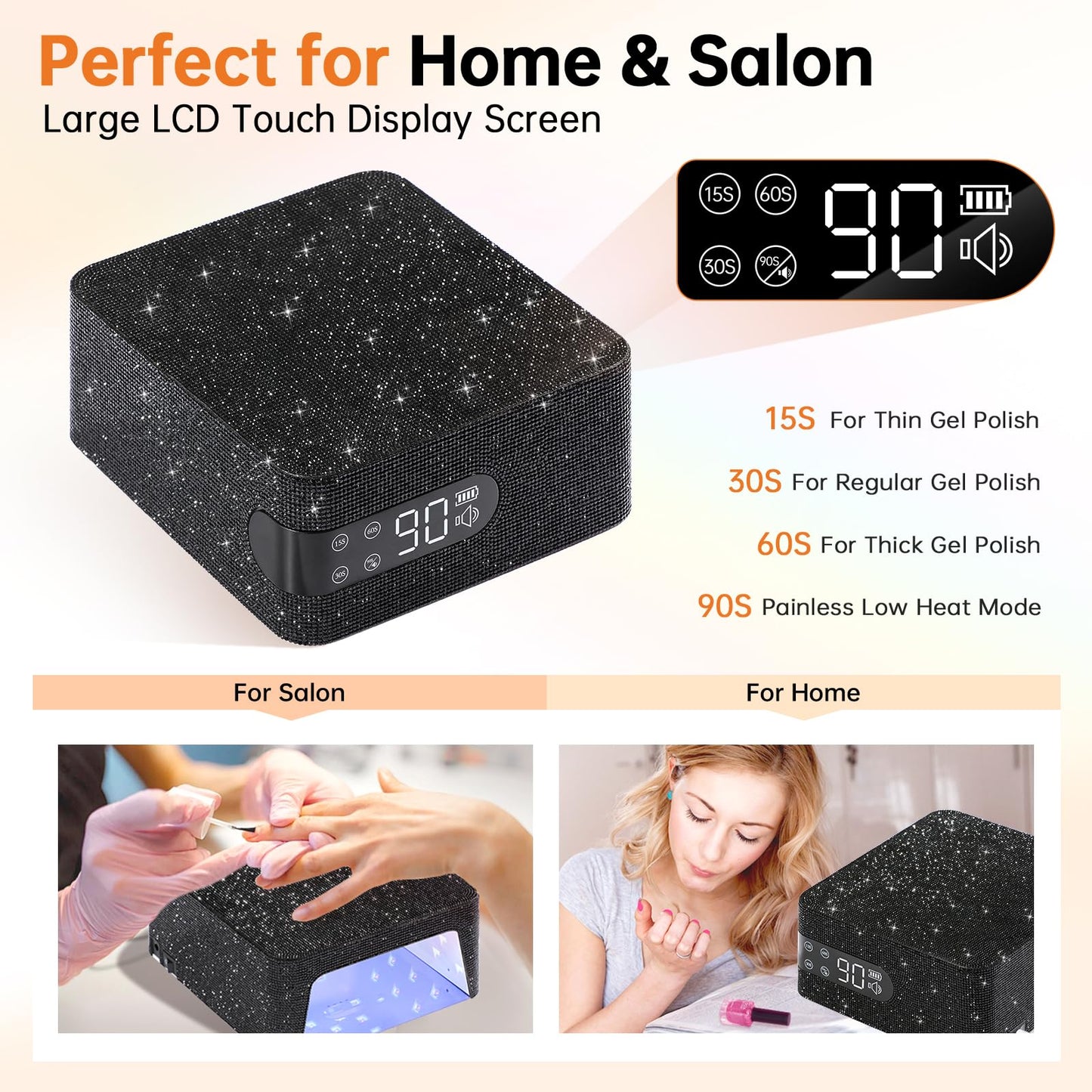 CHRISTINE SHELLY UV Nail Lamp,96W UV Light for Gel Nails, Cordless Nail Light,Rechargeable Nail Dryer, Touch Control & Auto Sensor,Fast Curing Manicure for Salon & Home (Black Diamond)