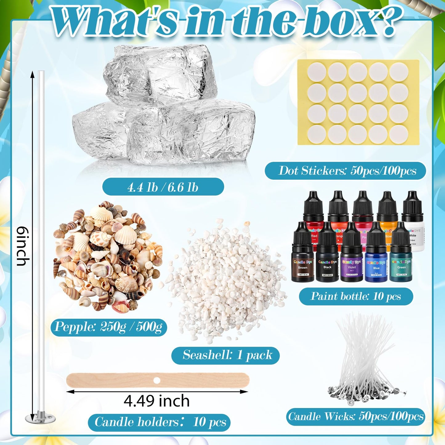 Heigble 6.6 lb Gel Wax for Candle Making Candle Making Kit with Seashells Starfish Pebble Wick Stickers and Liquid Dye and Wooden Wick Device DIY Clear Jelly Make Candles DIY Supplies for Party
