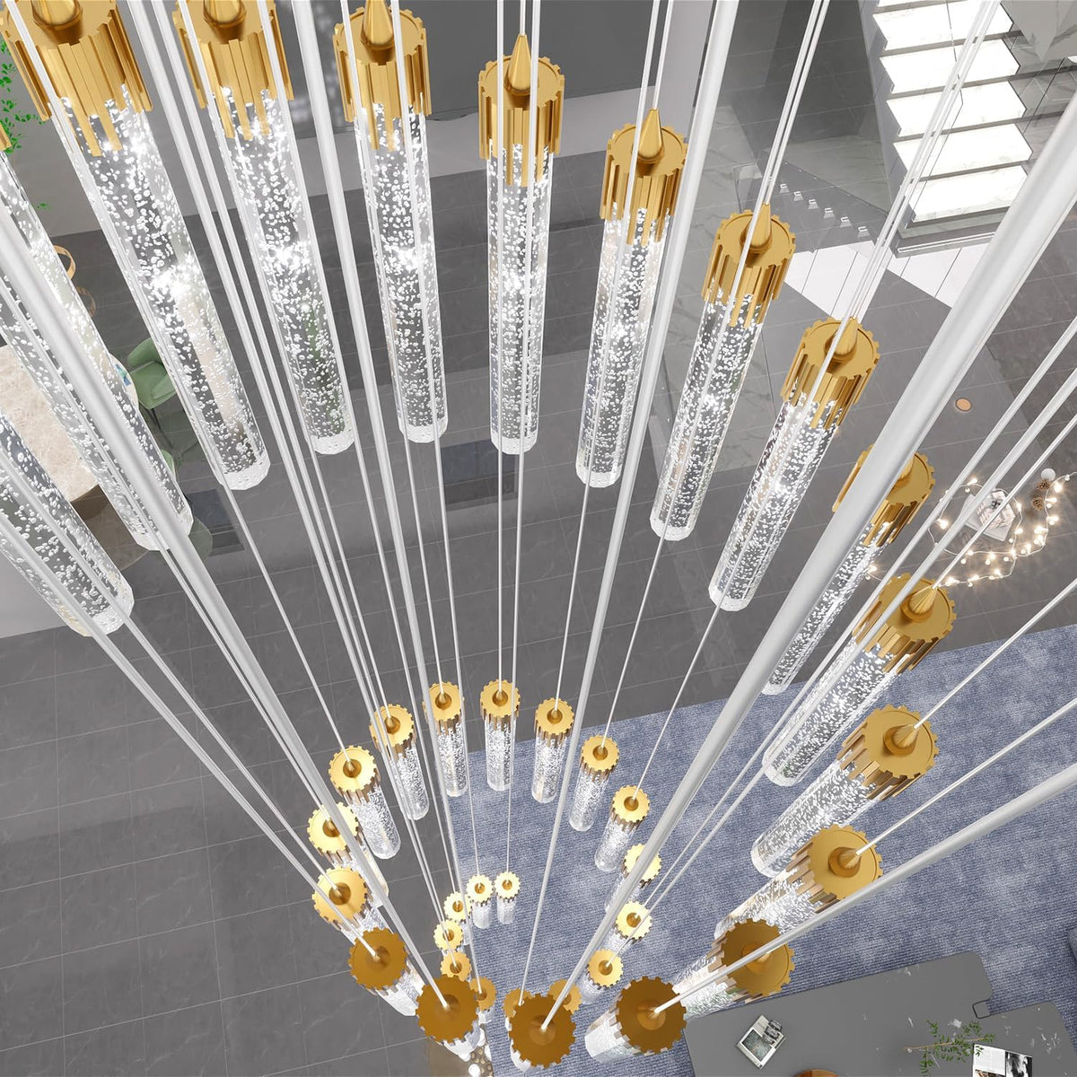Chandeliers for Living Room 38-Lights Modern Crystal Light Extra Large Chandelier Light Fixture Entryway Foyer High Ceiling Chandeliers Lighting with Sloping Ceiling (Gold Chandelier)