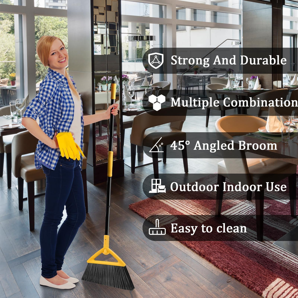 Heavy Duty Yellow Angle Broom with Long Handle