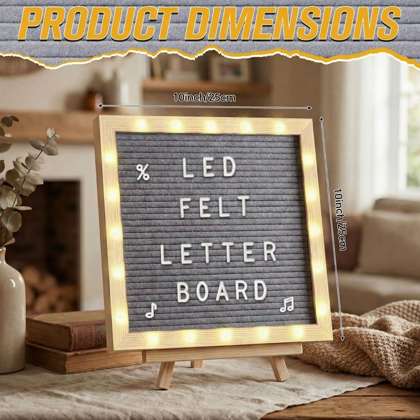 wearage 10x 10 Inch Changeable Felt Letter Board with LED Lights, Message Custom Felt Letter Board with Wooden Stand and 300 Letters for Pregnancy Announcement Classroom Decor Poster (Grey)