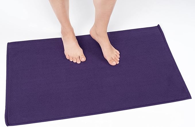 Cotton Paradise 100% Cotton Non Slip Bath Mats for Bathroom, 17x24 inch Soft Absorbent Quick Dry Machine Washable Floor Bath Mat, Purple