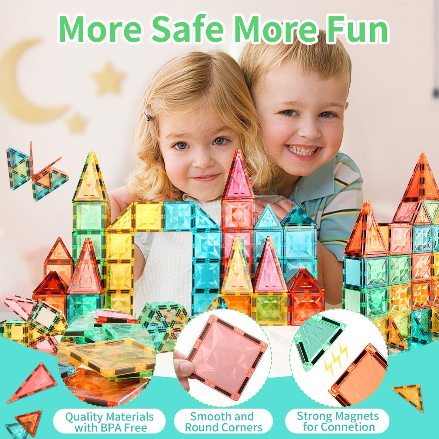 YRZtiles Magnetic Tiles,Magnet Building Blocks Construction Stacking Educational Toy Creative Playboard for Kids Ages 3+ (032 Pieces)