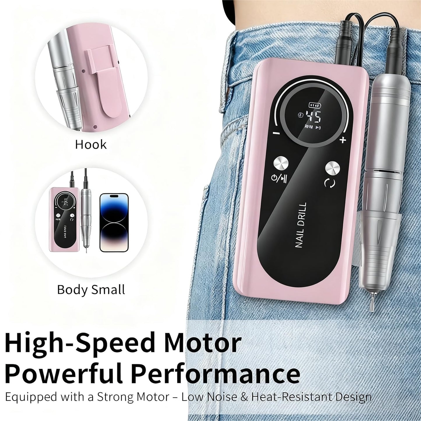 AceGrap Professional Nail Drill Machine, 45,000 RPM Electric E-File for Acrylic Gel Nails, with 6 Bits and Sanding Bands (Purple)