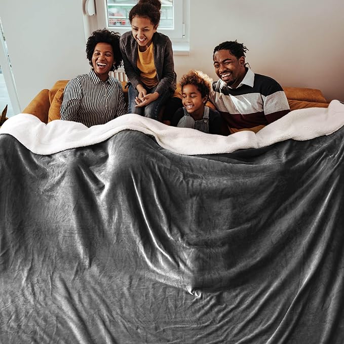 Bedsure Sherpa Fleece Oversized Cal King Blankets for Bed - Thick and Warm, Soft Fuzzy Plush Large Blanket for Winter, Charcoal, 112x98 Inches
