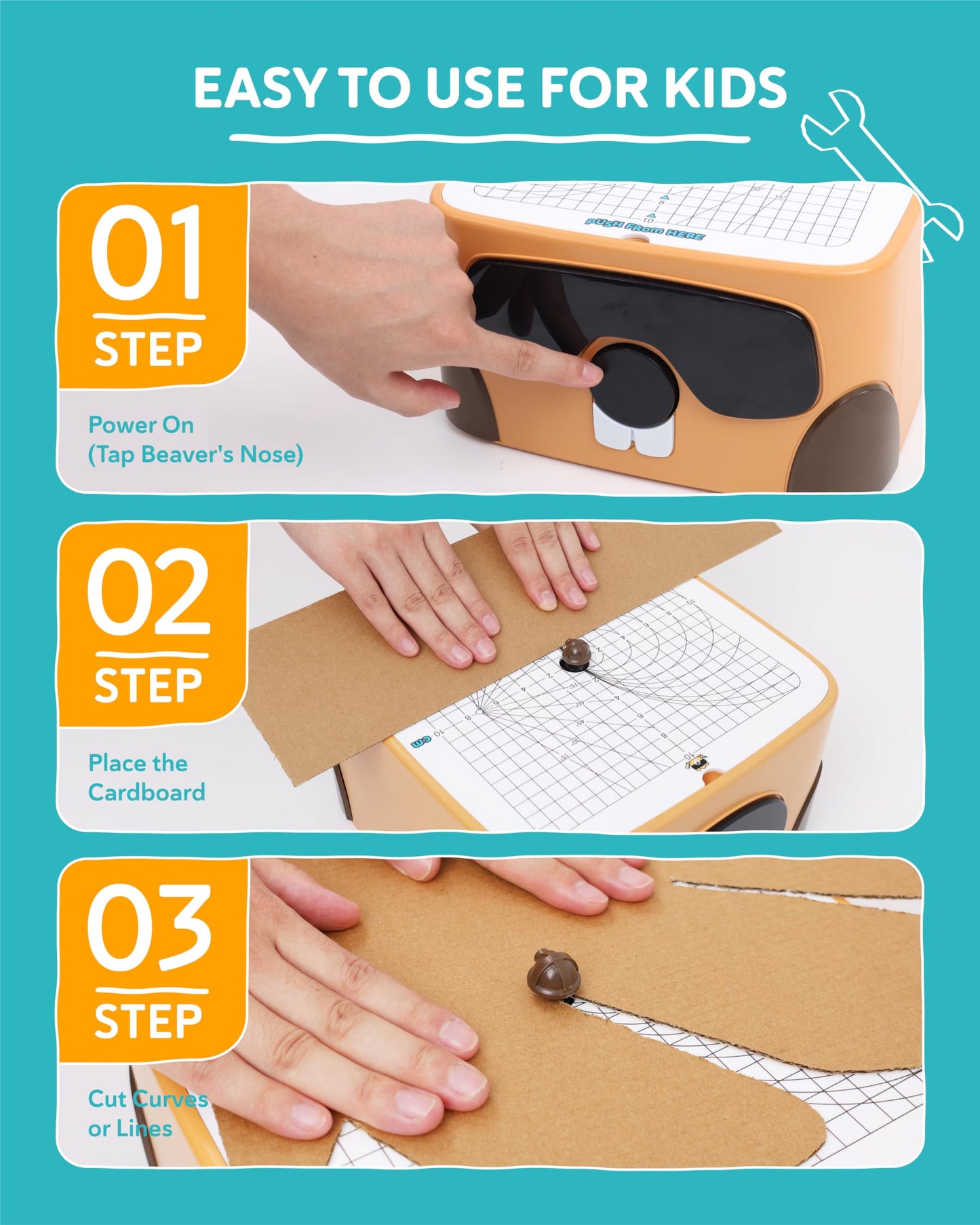 BEAVERBOT Kid-Safe Electric Cardboard Cutter for Ages 3+ | No Sharp Blades | STEM & STEAM Upcycling Tool | Safe for School Projects, DIY Building & Creative Maker Gifts for Boys & Girls