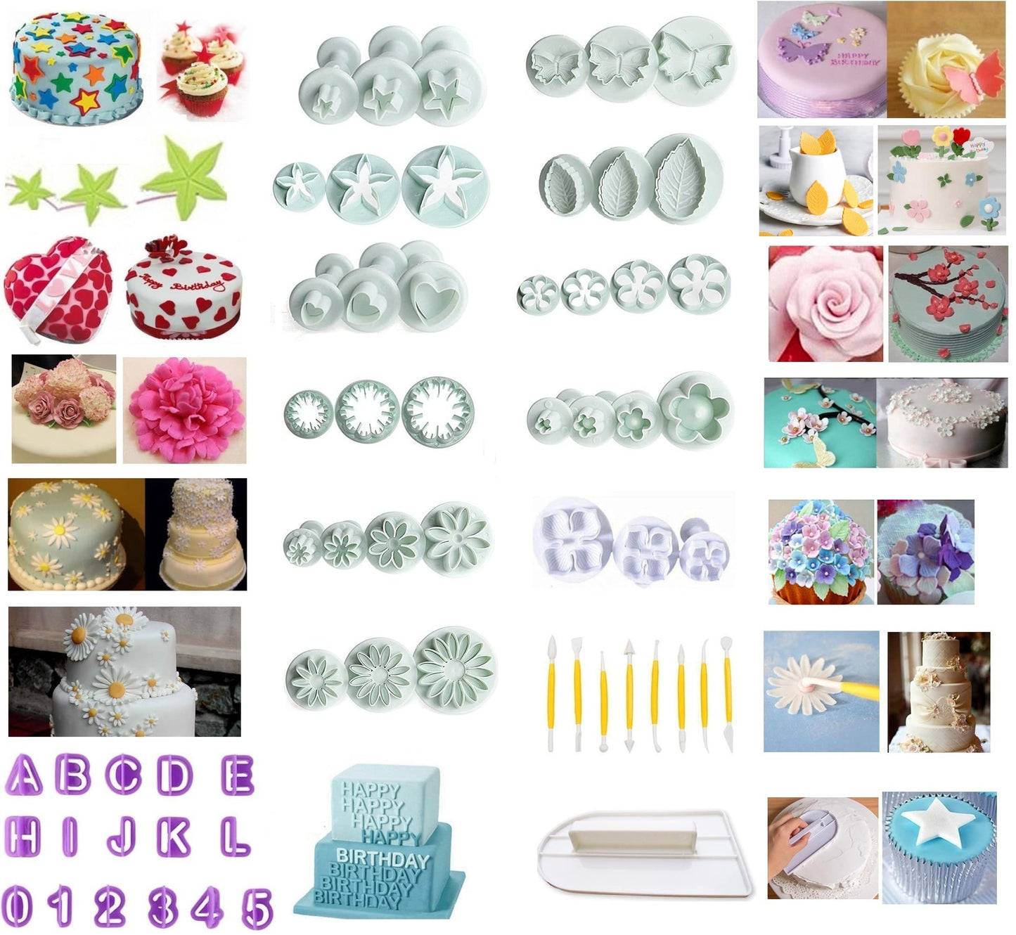 Fondant Cutters Molds Cake Decorating Tool,Icing Smoother,Cake Cookie Plunger Cutters Mold Sugarcraft Gumpaste craft Flower Leaf Butterfly Heart Shape Decorating Mold DIY Embosser Moulds