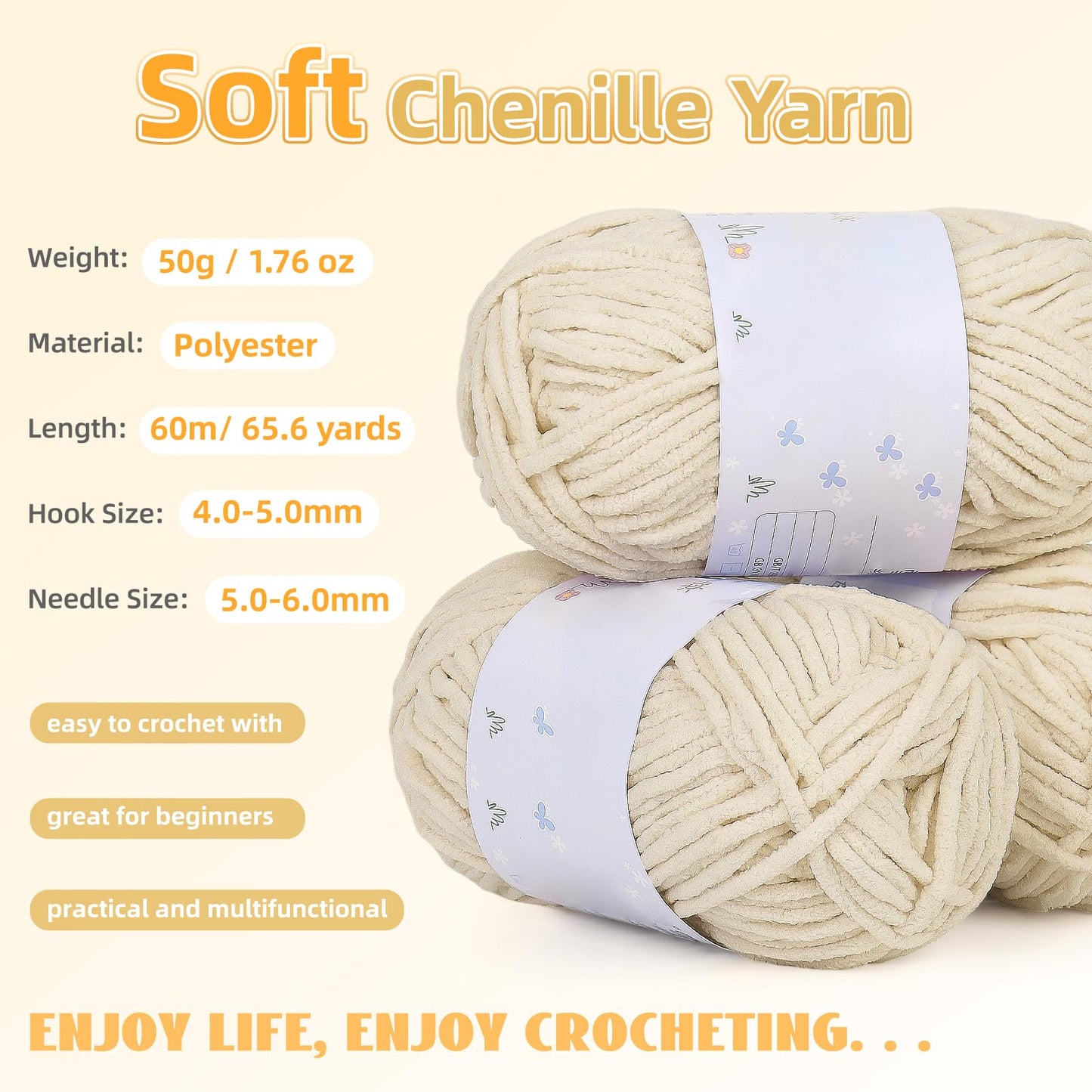 Aeelike Blanket Crochet Kit for Beginners, Easy Crochet Blanket Kit with Soft Chenille Yarns Detailed Instruction Crocheting Accessories Complete Beginners Crocheting Kits, Khaki