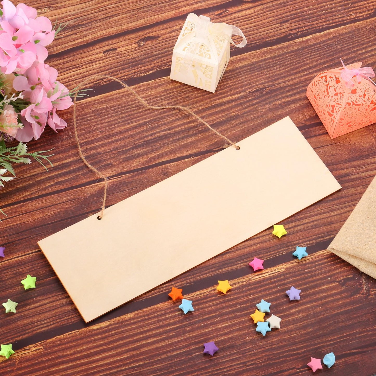 uxcell 3Pcs Unfinished Hanging Wood Sign, 11.8 x 3.9 Inch Rectangle Box-Wood Blank Plaque for DIY Crafts Art Projects Home Decoration (Beige)