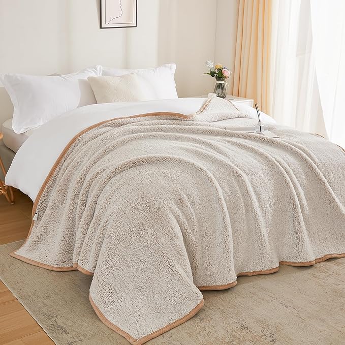EMME Fuzzy Blanket Soft Fleece Throw Blankets for Women, Fluffy Sherpa Throws(Plush Khaki,60"x80")