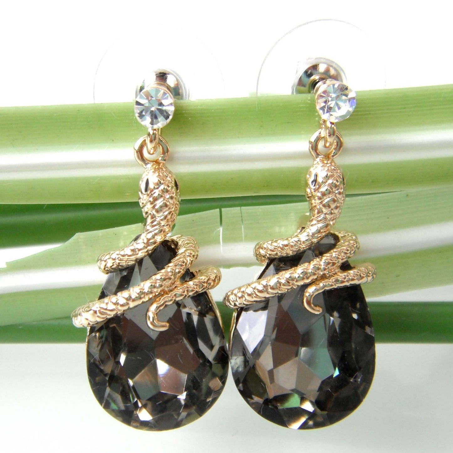 Navachi 18k Gold Plated Crystal Gray Zircon Snake Drop Dangle Earrings