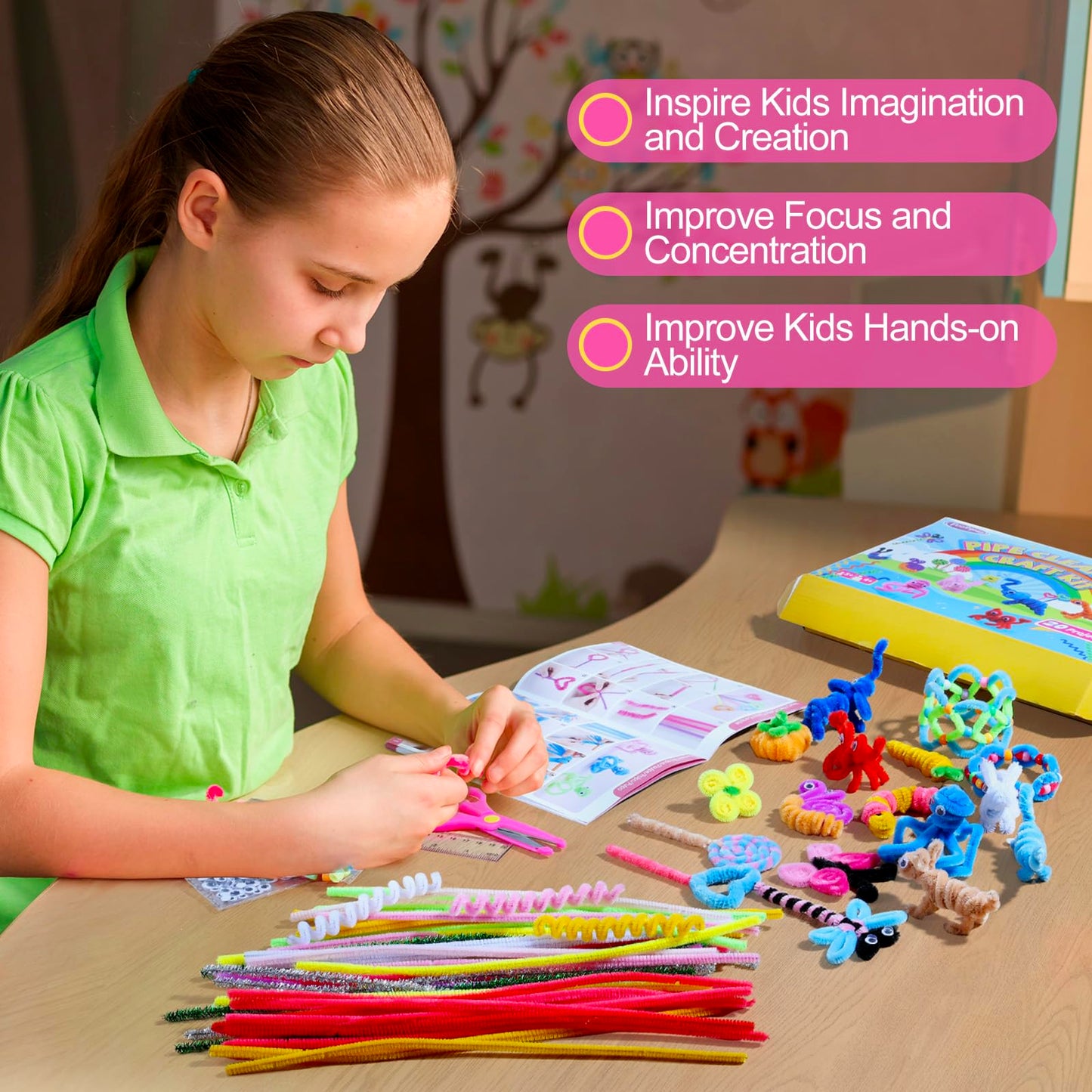 800pcs Pipe Cleaners Crafts Kit, 30 Colors Pipe Cleaners Bulk with 20 Designs Instruction Book, Colorful Chenille Stems for Animal Flower Creative Projects DIY, Arts and Crafts for Kids Ages 4-12