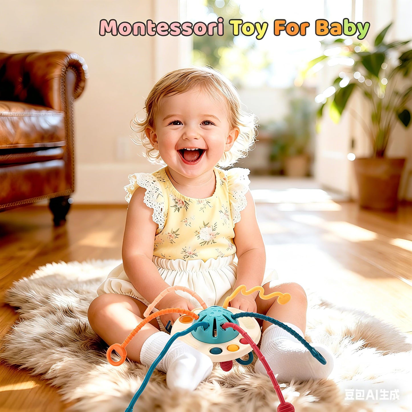 Fyxttalor Montessori Baby Toys for 12M+, UFO Sensory Play Set for Toddlers, Pull String Pull String Toy in Stollers Developmental Toys for Fine Motor Skills Gift for Boys& Girls
