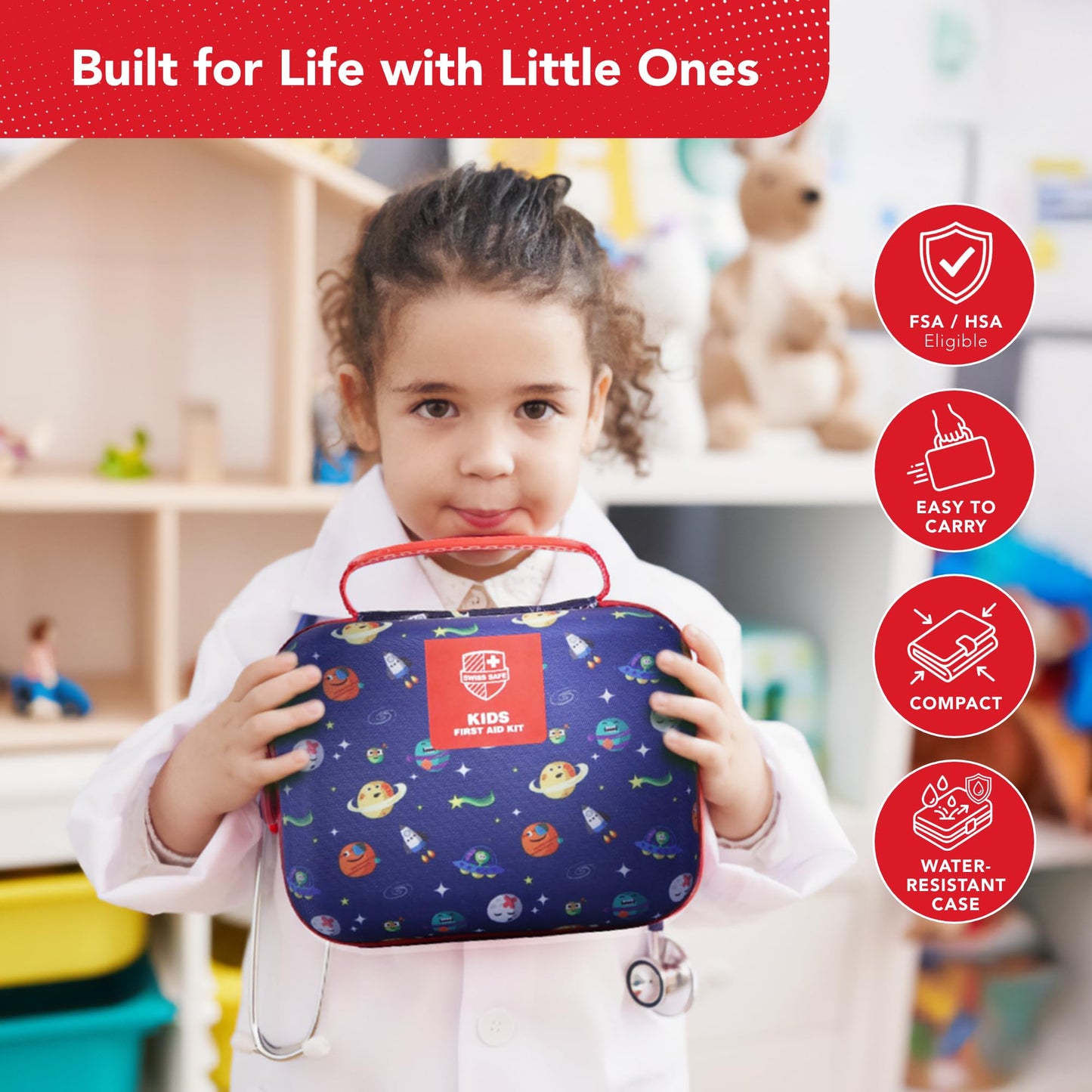 Swiss Safe First Aid Kit for Kids 246 Pieces - for Travel, Home & Car Emergency Kit, Baby & Toddler First Aid, Small Portable Kit with Mini Bag