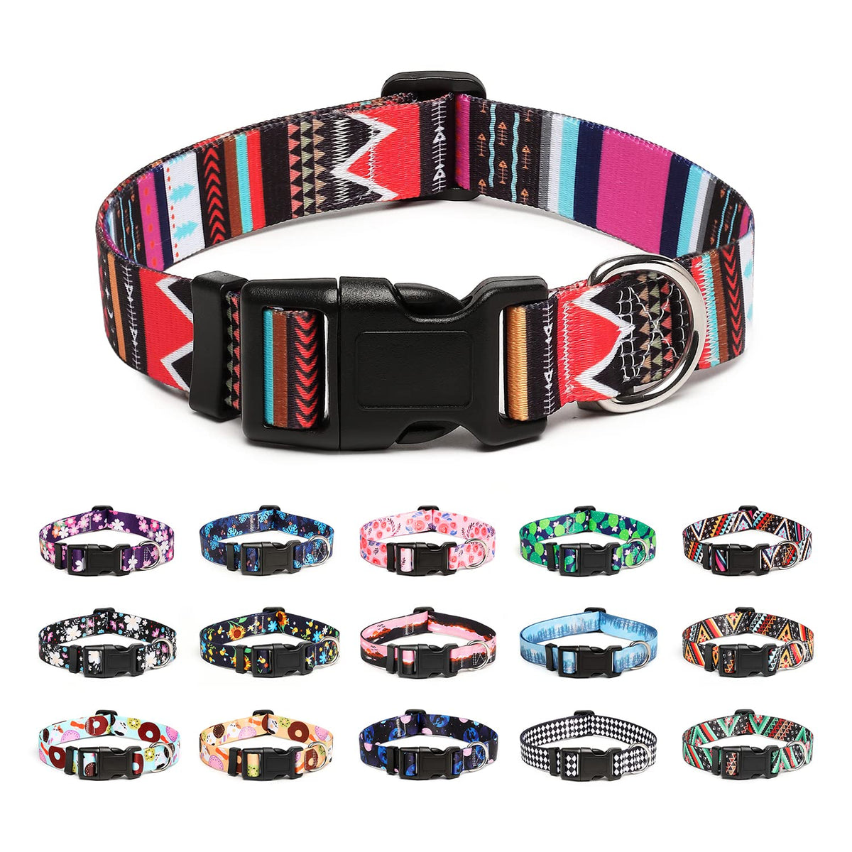 Mercano Adjustable Dog Collar - Special Design Patterns, Soft Nylon Comfortable Sturdy Pet Collar for Small Medium Large Dogs (XS, Tribal Red)
